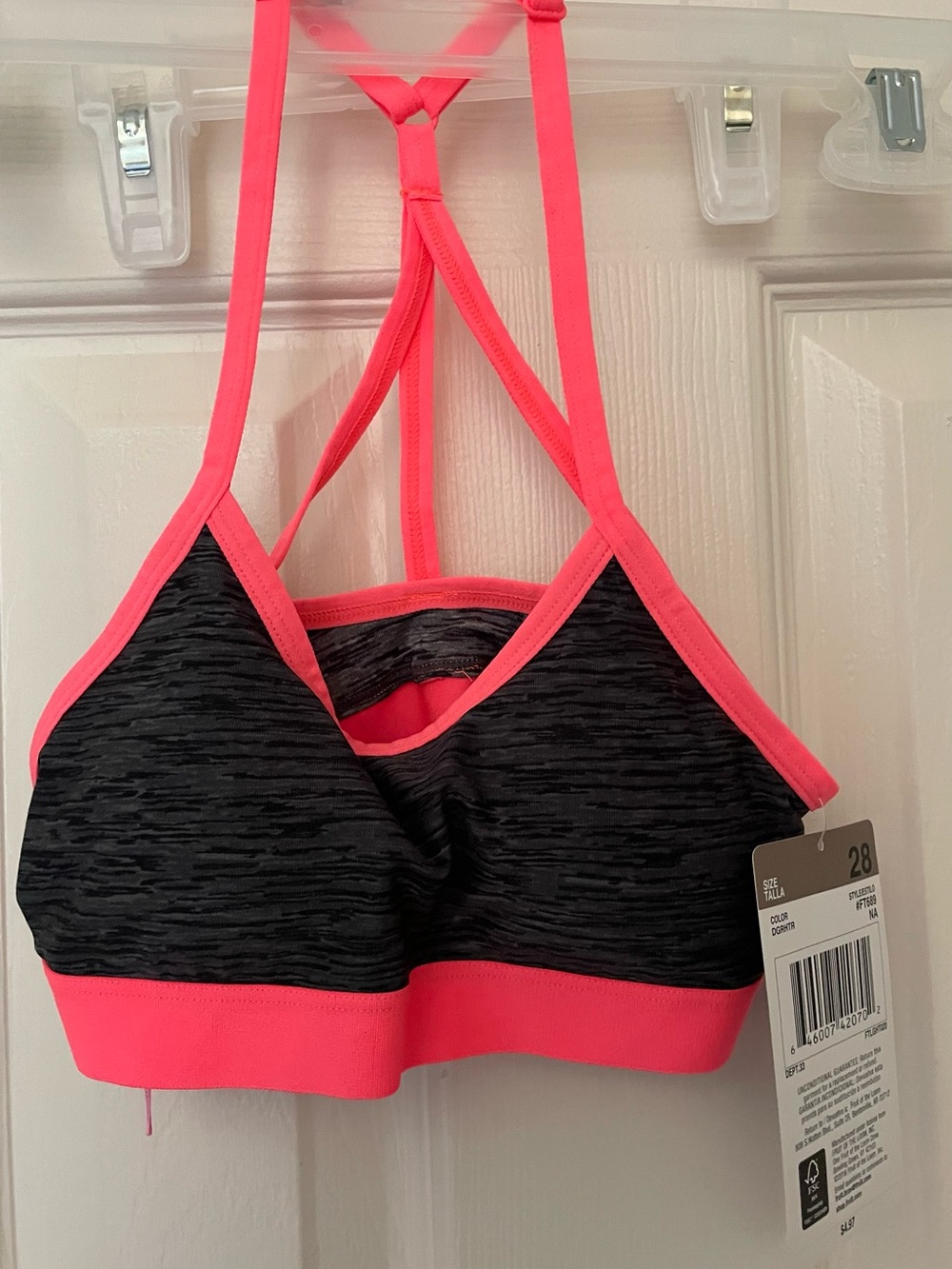Teen Girl Black & Neon Pink Strappy Sports Bra w/pads NWT sz 28